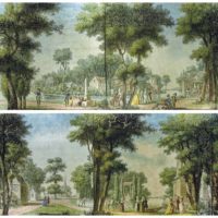 Ensemble de cinq transparents représentant des paysages des 'Campagnes de France' Louis Carmontelle