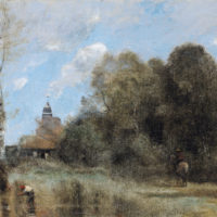 Peinture "Saint-Nicolas-Lez-Arras. Le Clocher et un Groupe d'Arbres", 1872-73