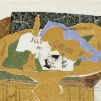 Guéridon jaune, avec clarinette, partition et guitare Georges Braque