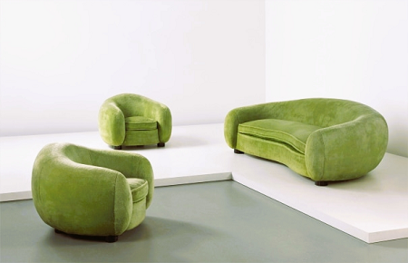 Canapé et paire de fauteuils Ours polaire, Jean Royère