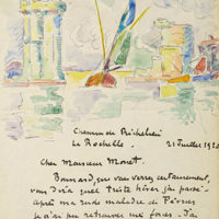 Autograph letter to Claude Monet, Paul Signac